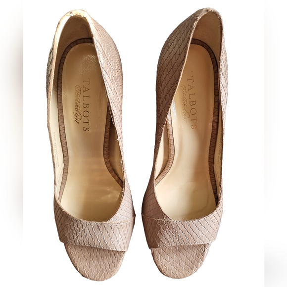 Talbots Leather Faux Snakeskin Embossed Ombre Peep Toe Block Heel Size 7B - Picture 9 of 15
